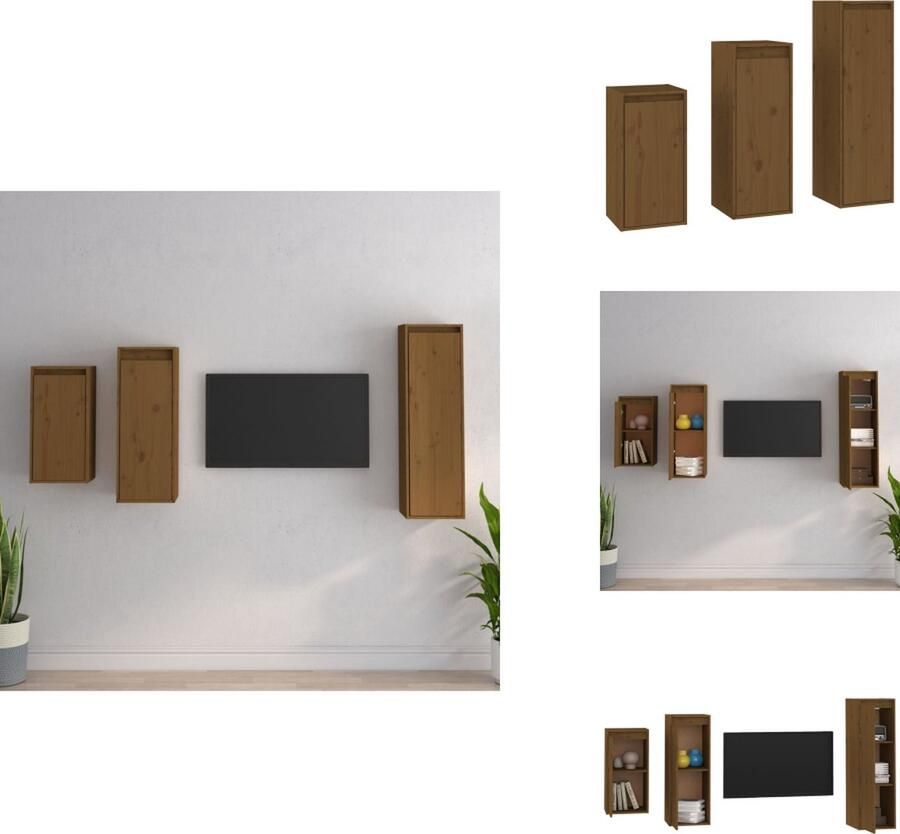 VidaXL Televisiemeubel Houten Wandkasten Massief Grenen 30x30x60 cm 80 cm 100 cm Honingbruin Kast