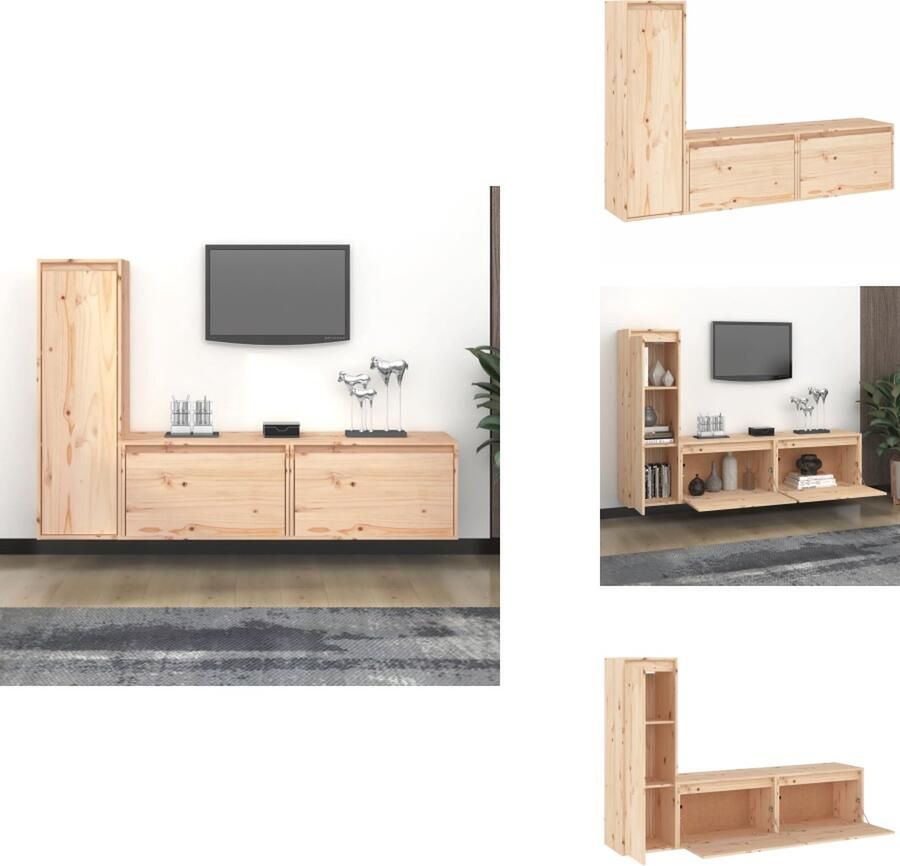VidaXL Televisiemeubel Set Massief Grenenhout 60 x 30 x 35 cm 30 x 30 x 100 cm Montage Vereist Kast