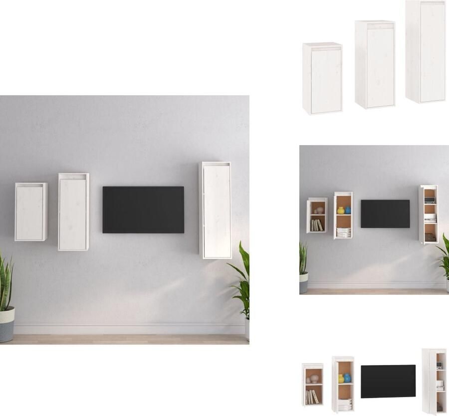 VidaXL Klassieke televisiekast Hangkasten Massief grenenhout Trendy design Eenvoudig schoon te maken Wit Montage vereist Kast