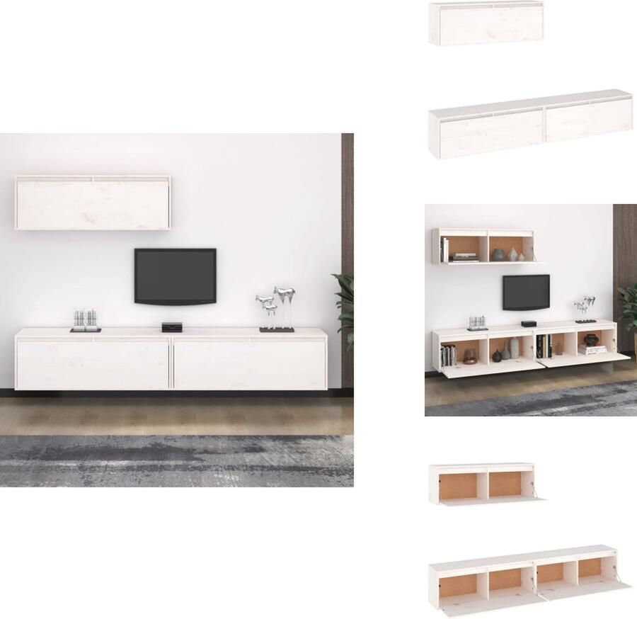VidaXL Tv-meubel Set Tv-kast Sets Houten Tv-kast Hangende Kast 3-delig tv-meubelset massief grenenhout wit