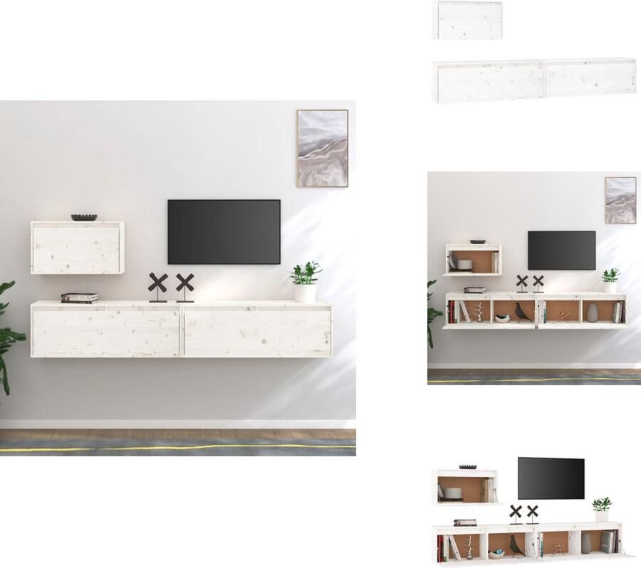 VidaXL Televisiemeubel Klassieke Wandmeubel Massief grenenhout Wit 2x 60x30x35cm + 1x 30x30x100cm Kast - Foto 6