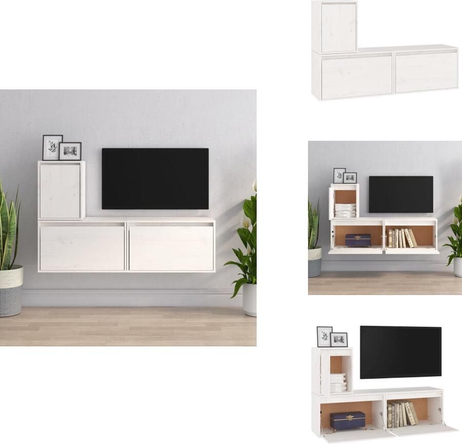 VidaXL TV-kasten massief grenenhout klassiek design wit afmetingen- 60x30x35cm en 30x30x40cm 3-delige set Kast