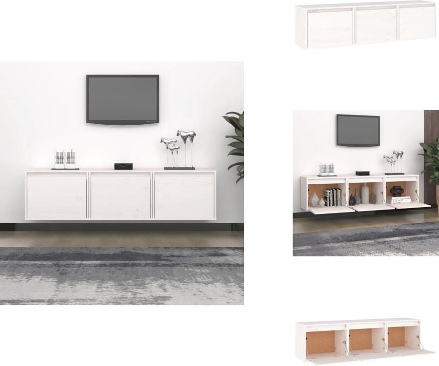 VidaXL Televisiemeubel Klassieke Wandmeubel Massief grenenhout Wit 2x 60x30x35cm + 1x 30x30x100cm Kast - Foto 7