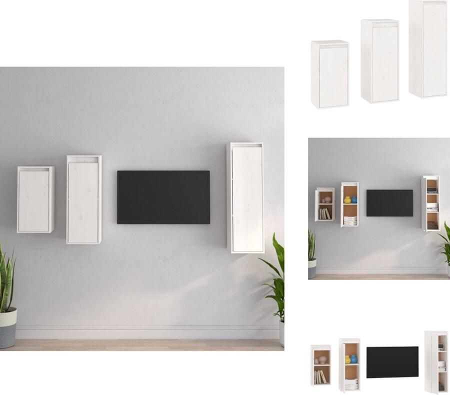VidaXL Klassieke televisiekast Hangkasten Massief grenenhout Trendy design Eenvoudig schoon te maken Wit Montage vereist Kast - Foto 2