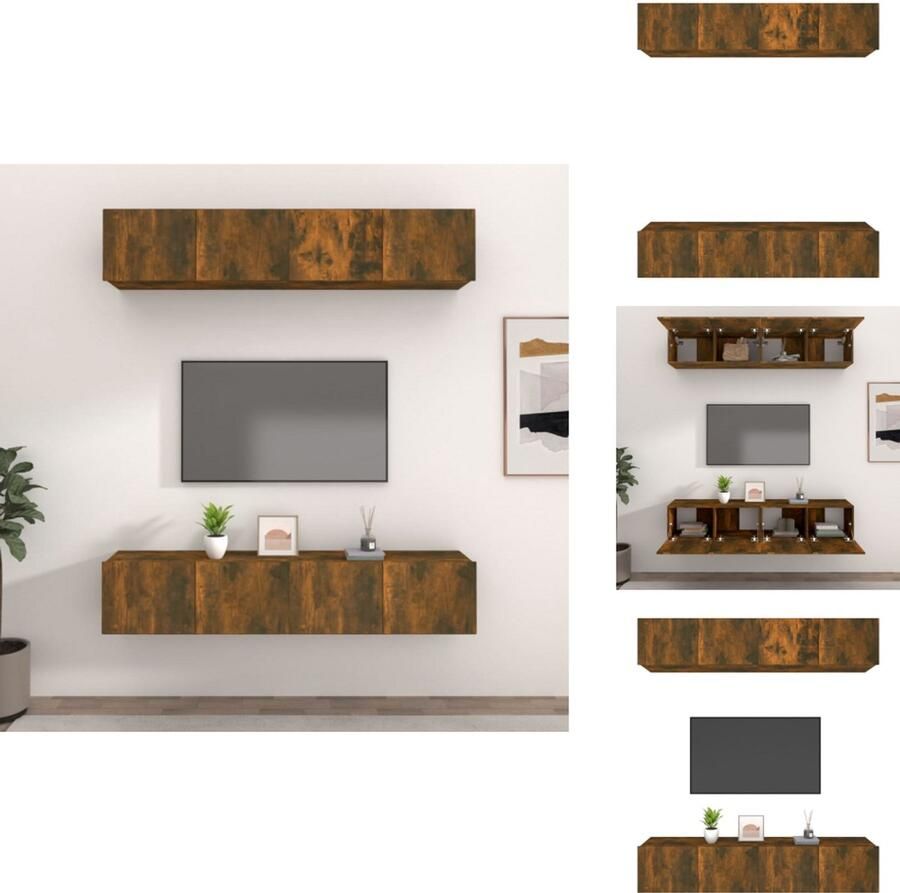 VidaXL Tv-kast Tv-kasten Tv-meubel Hifi-meubel Tv-meubelen 4 st 80x30x30 cm bewerkt hout gerookt eikenkleur