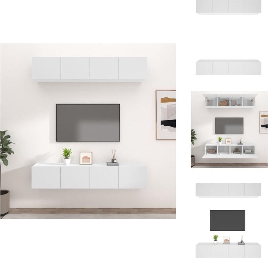 VidaXL Tv-kast Tv-kasten Tv-meubel Hifi-meubel Tv-meubelen 4 st 80x30x30 cm bewerkt hout wit