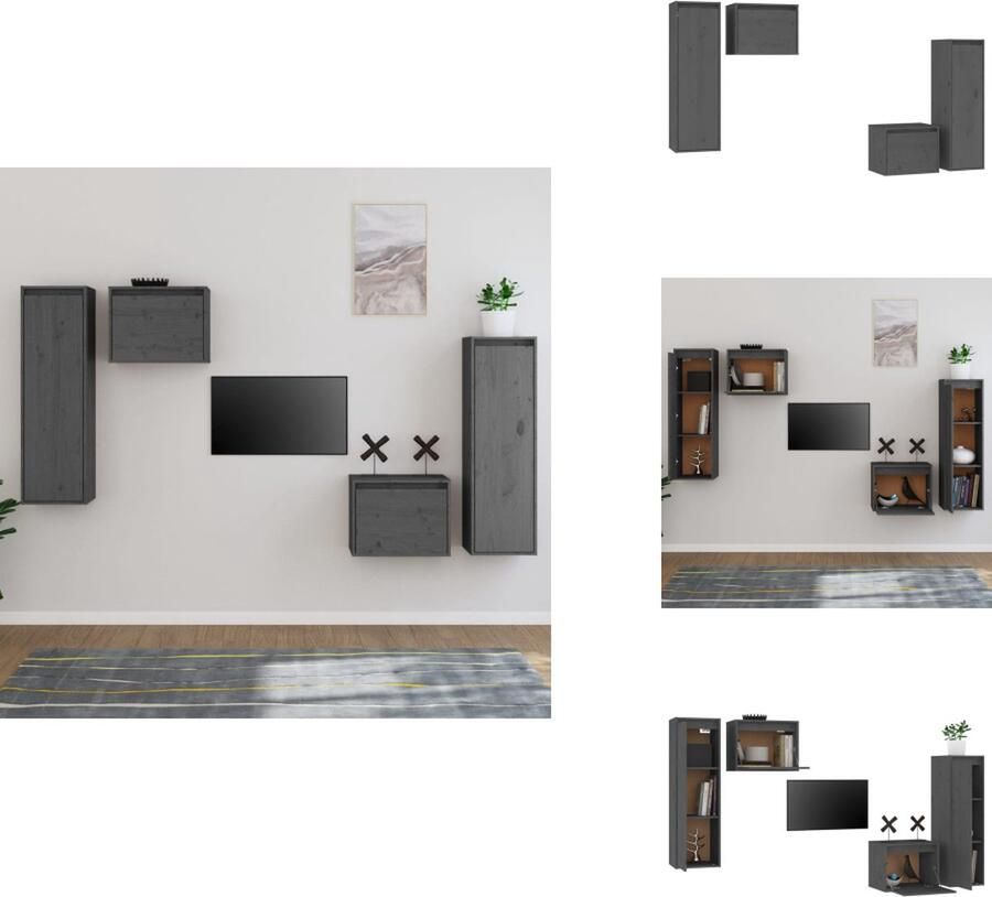 VidaXL Wandmeubel Grijs Massief grenenhout 2x TV-meubel 45x30x35cm 2x TV-meubel 30x30x100cm Kast