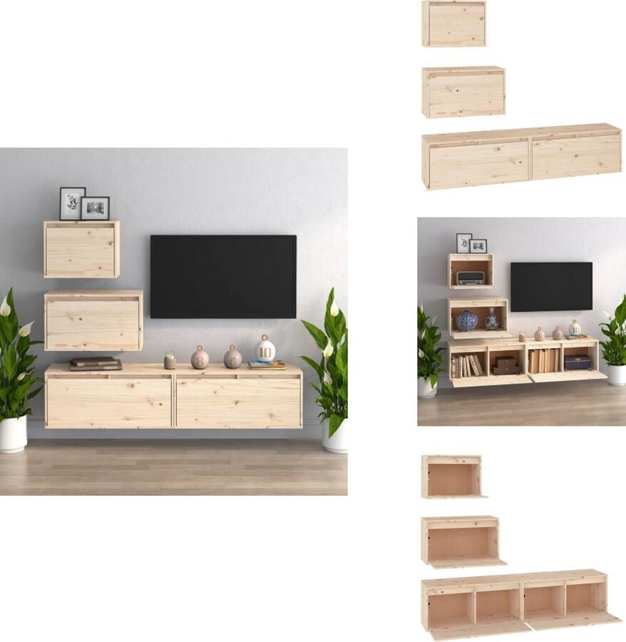 VidaXL Tv-kast Tv-kasten Tv-meubel Hifi-meubel Tv-meubelen 4 st massief grenenhout