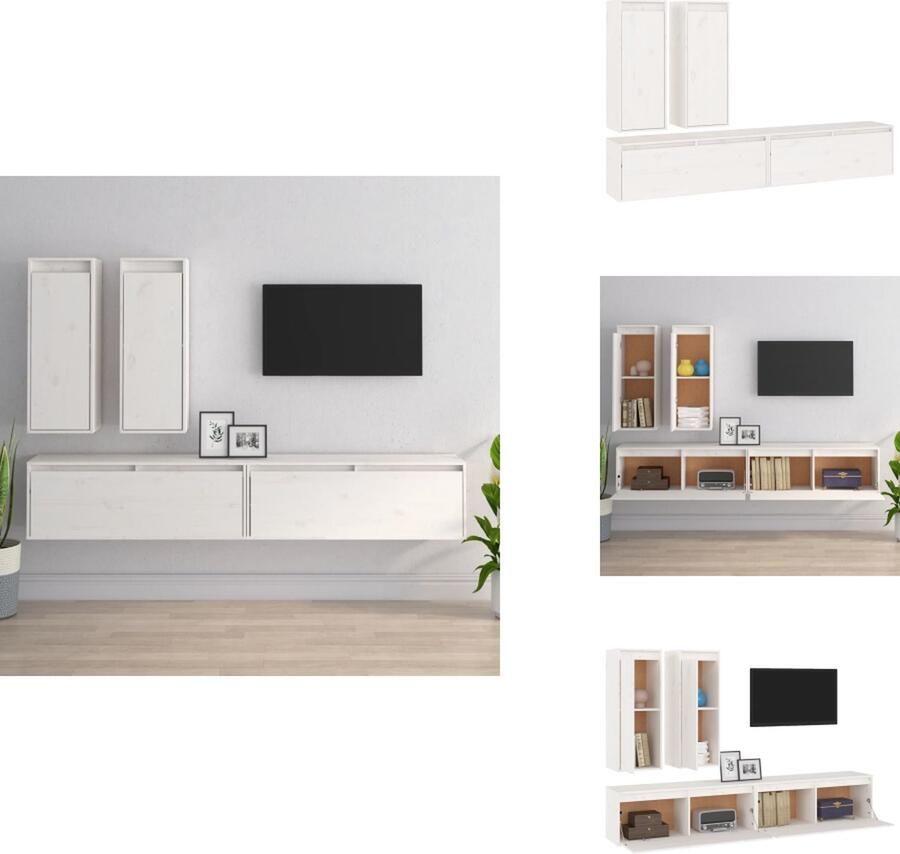 VidaXL Tv-meubelset Hangkasten Massief grenenhout Wit 45x30x35 cm 60x30x35 cm 80x30x35 cm Kast - Foto 3