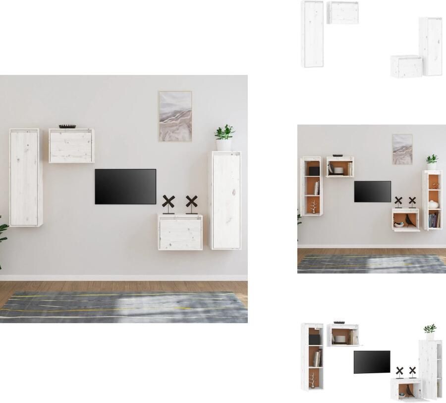 VidaXL Tv-meubelset Hangkasten Massief grenenhout Wit 45x30x35 cm 60x30x35 cm 80x30x35 cm Kast - Foto 4