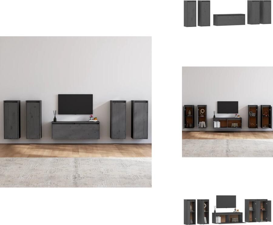 VidaXL Tv-kast Tv-kasten Tv-meubel Hifi-meubel Tv-meubelen 5 st massief grenenhout grijs
