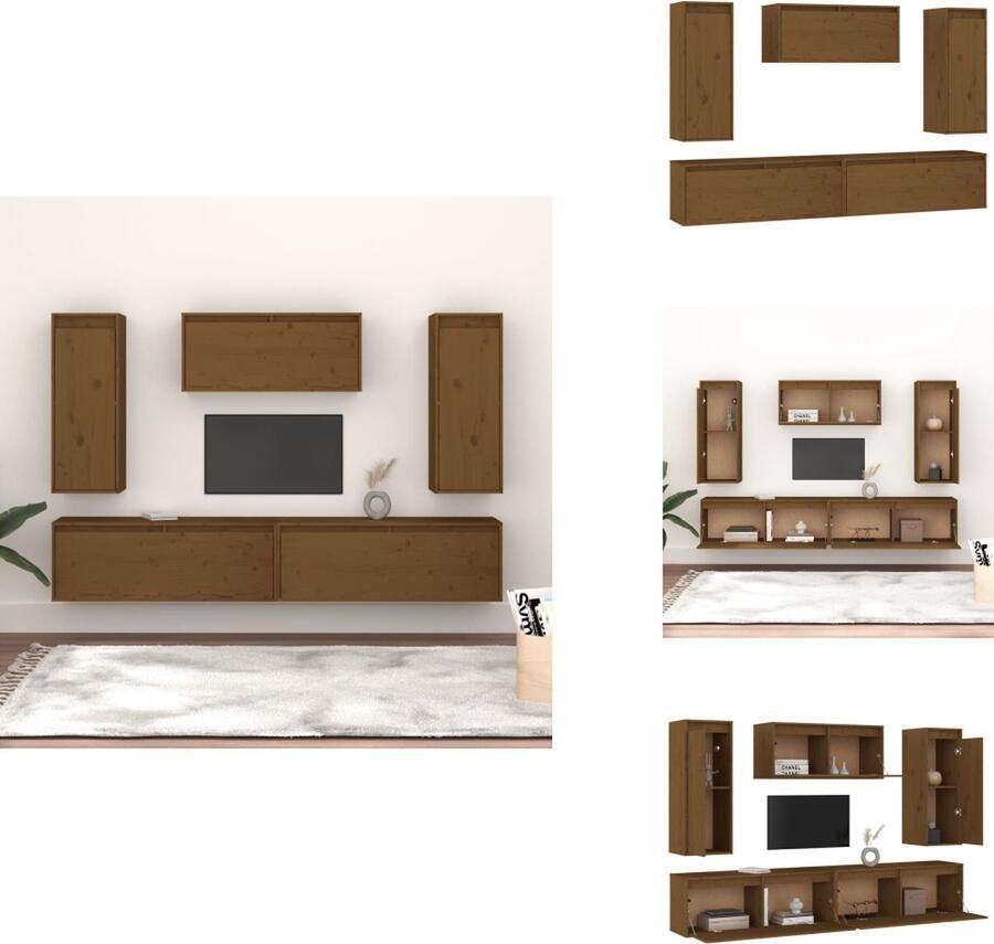 VidaXL Klassieke Televisiekasten Hangkasten Massief Grenenhout 80x30x35 cm 100x30x35 cm 30x30x80 cm Honingbruin Kast