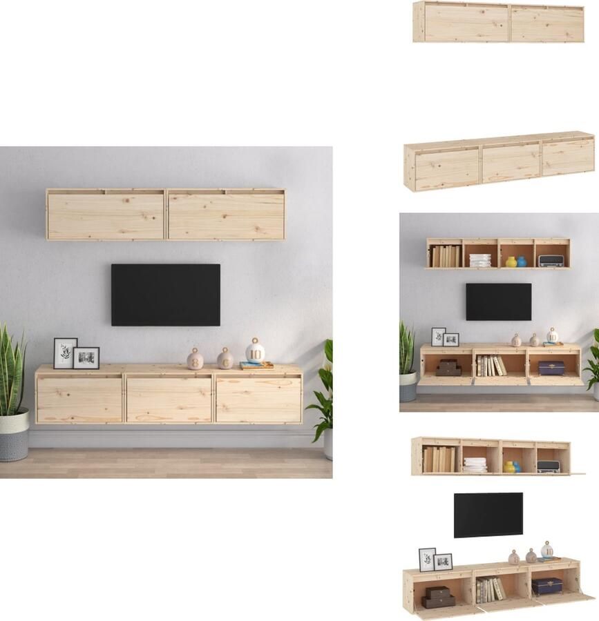 VidaXL Tv-meubelenset Grenenhout Vintage design 3x 60 x 30 x 35 cm 2x 80 x 30 x 35 cm Montage vereist Kast