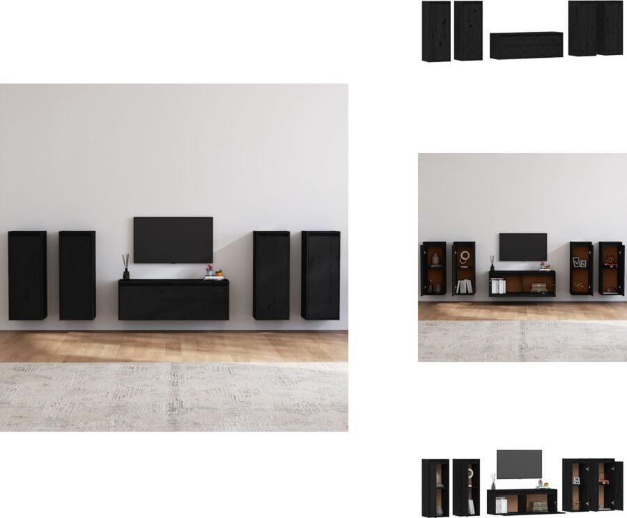 VidaXL Tv-kast Tv-kasten Tv-meubel Hifi-meubel Tv-meubelen 5 st massief grenenhout zwart - Foto 3