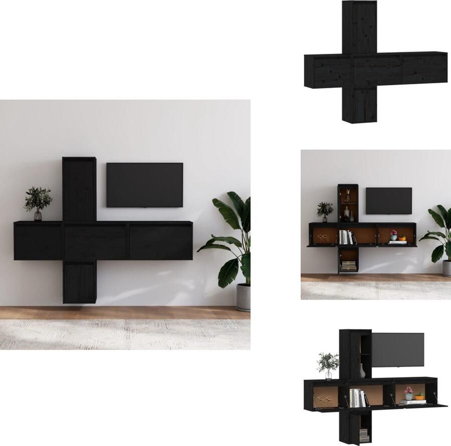 VidaXL Tv-kast Tv-kasten Tv-meubel Hifi-meubel Tv-meubelen 5 st massief grenenhout zwart