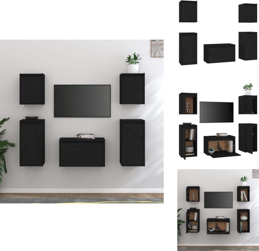 VidaXL Tv-kast Tv-kasten Tv-meubel Hifi-meubel Tv-meubelen 5 st massief grenenhout zwart - Foto 2