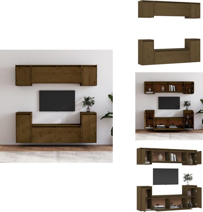 VidaXL Woonkamermeubel Televisiekast Set van 6 Massief grenenhout Honingbruin Montage vereist Kast