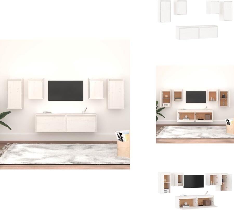 VidaXL Tv-kast Tv-kasten Tv-meubel Hifi-meubel Tv-meubelen 6 st massief grenenhout wit