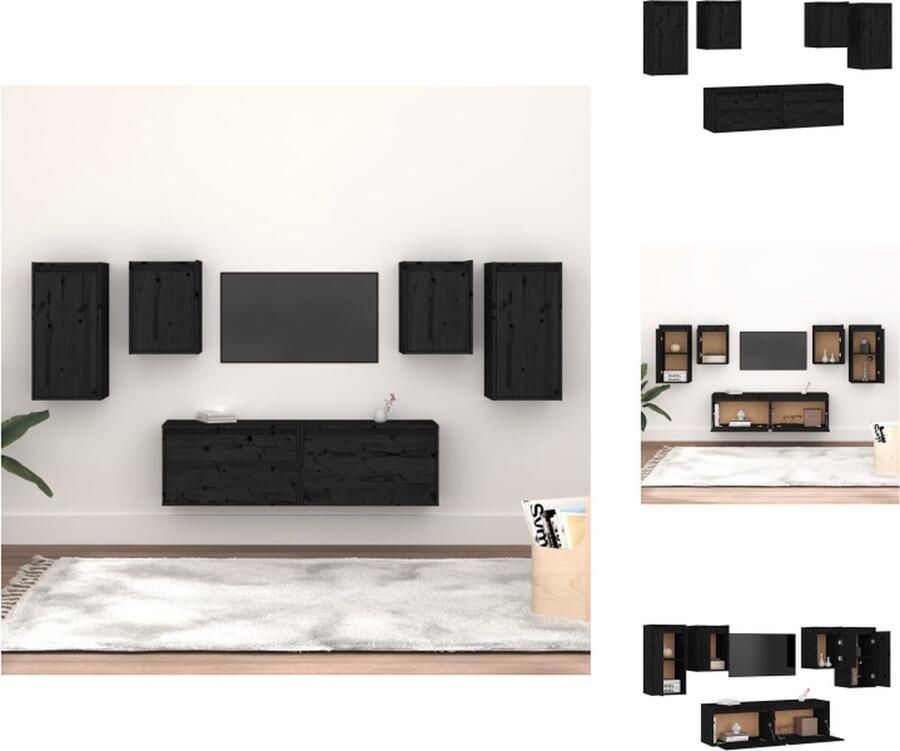 VidaXL Televisiekasten zwart massief grenenhout set van 2 stuks met afmeting 60 x 30 x 35 cm en 30 x 30 x 40 cm trendy en praktisch design Kast - Foto 2