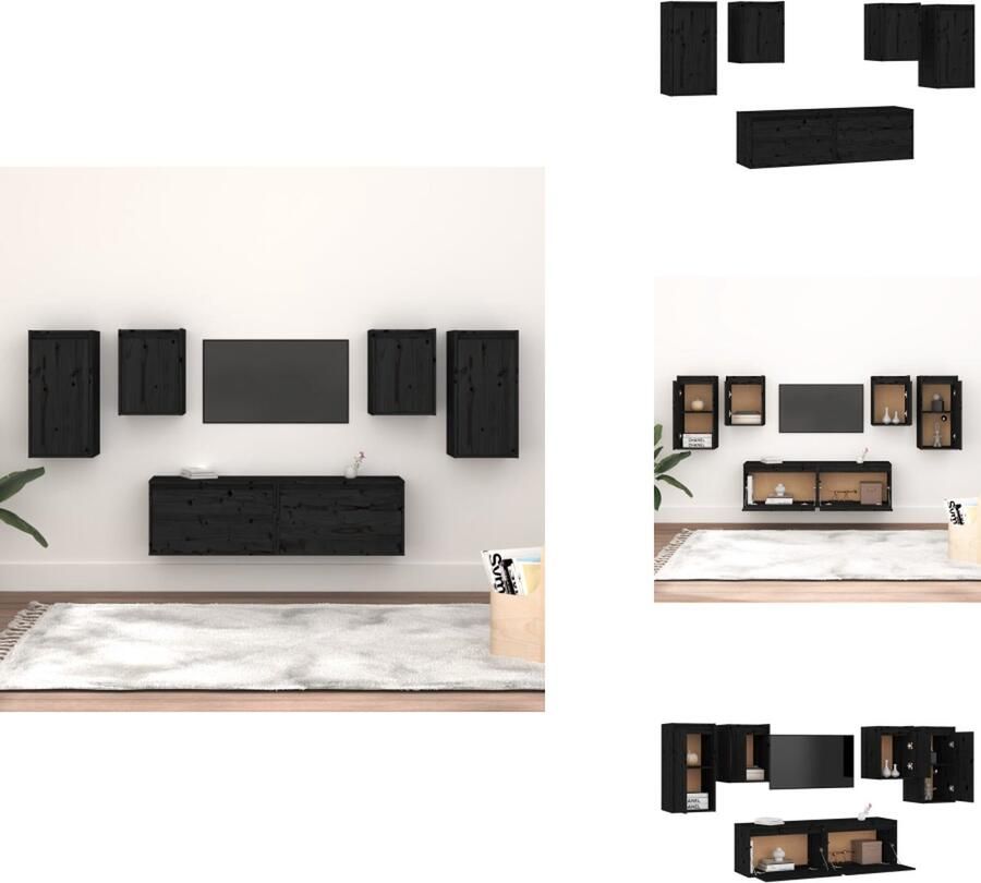 VidaXL Televisiekasten zwart massief grenenhout set van 2 stuks met afmeting 60 x 30 x 35 cm en 30 x 30 x 40 cm trendy en praktisch design Kast