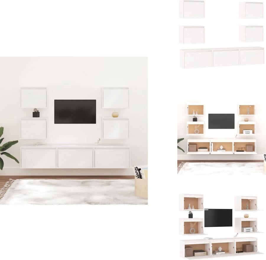 VidaXL Tv-kast Tv-kasten Tv-meubel Hifi-meubel Tv-meubelen 7 st massief grenenhout wit