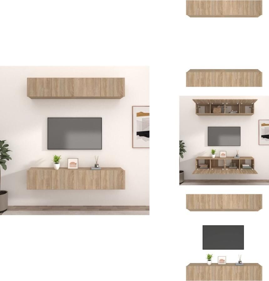 VidaXL Sonoma Eiken TV-Meubelen Set van 4 80x30x30cm Wandgemonteerd Met praktische deuren Hoogwaardig bewerkt hout Kast