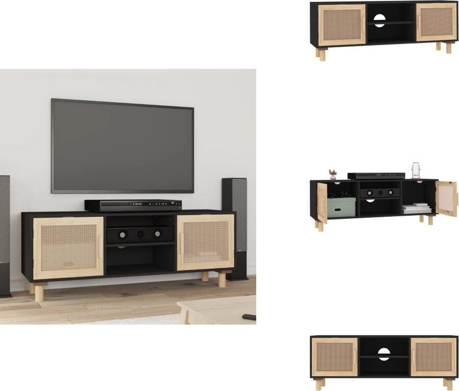 VidaXL Tv-kast Tv-kasten Tv-meubel Hifi-meubels Tv-meubel 105x30x40 cm massief grenenhout en rattan zwart