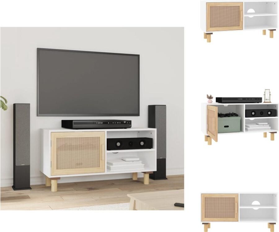 VidaXL Tv-kast Tv-kasten Tv-meubel Hifi-meubels Tv-meubel 80x30x40 cm massief grenenhout en rattan wit