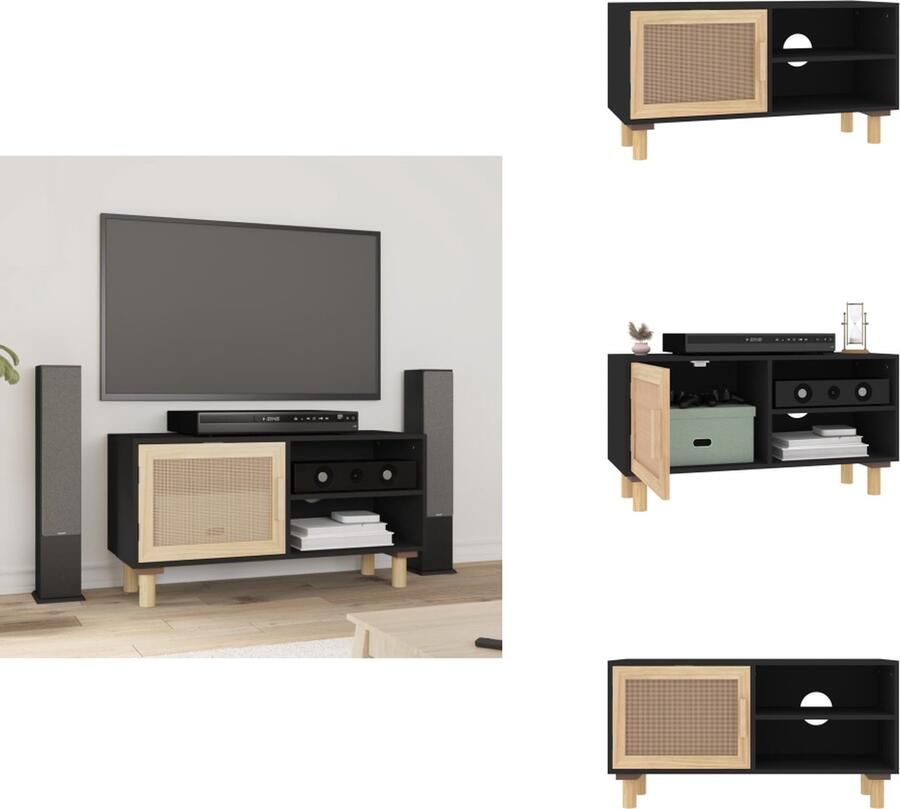 VidaXL Tv-kast Tv-kasten Tv-meubel Hifi-meubels Tv-meubel 80x30x40 cm massief grenenhout en rattan zwart