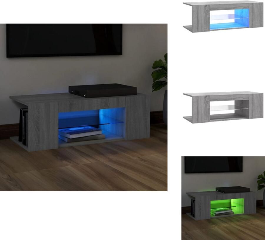 VidaXL Tv-kast Tv-kasten Tv-meubel Met LED Tv Kast Met Led Lichtverlichting Tv-meubel met LED-verlichting 90x39x30 cm grijs sonoma eiken - Foto 2