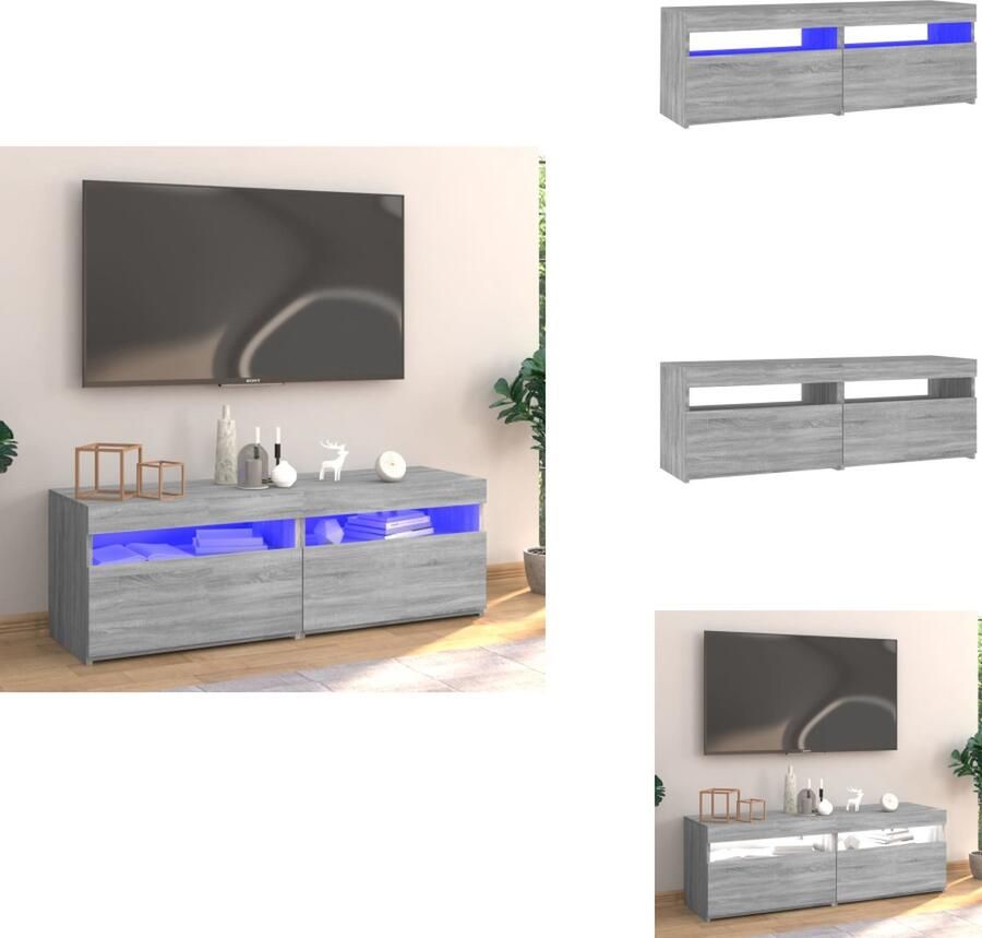 VidaXL Tv-meubel met LED-verlichting grijs eiken Televisiemeubilair Tv Tafel Tv Kast Led Verlichting Grijze Meubelen - Foto 2