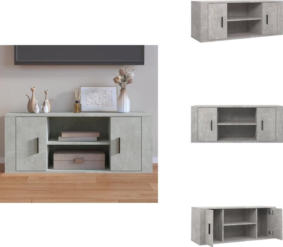 VidaXL Tv-kast Tv-kasten Tv-meubel Met LED-verlichting Tv-meubel 100x35x40 cm bewerkt hout betongrijs - Foto 2