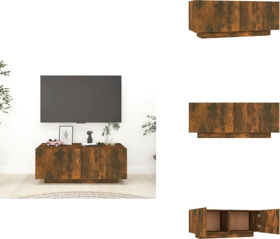 VidaXL Tv-kast Tv-kasten Tv-meubel Met LED-verlichting Tv-meubel 100x35x40 cm bewerkt hout gerookt eikenkleurig - Foto 2