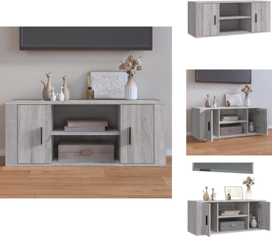 VidaXL Tv-kast Tv-kasten Tv-meubel Met LED-verlichting Tv-meubel 100x35x40 cm bewerkt hout grijs sonoma eikenkleurig - Foto 2