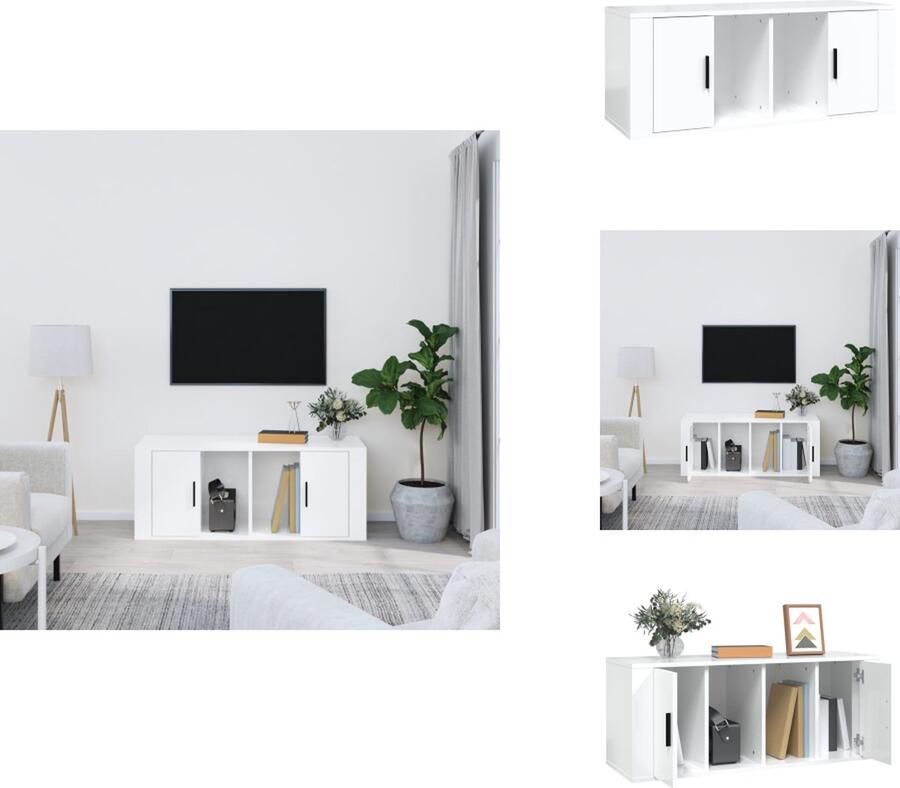 VidaXL Tv-kast Tv-kasten Tv-meubel Met LED-verlichting Tv-meubel 100x35x40 cm bewerkt hout hoogglans wit - Foto 1