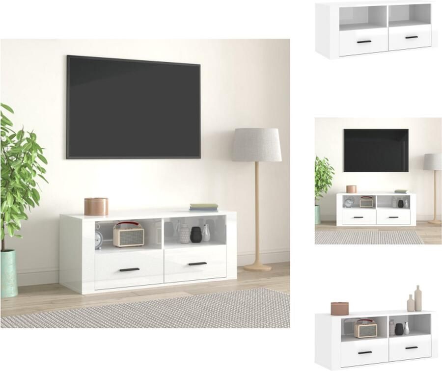 VidaXL Tv-kast Tv-kasten Tv-meubel Met LED-verlichting Tv-meubel 100x35x40 cm bewerkt hout hoogglans wit - Foto 2