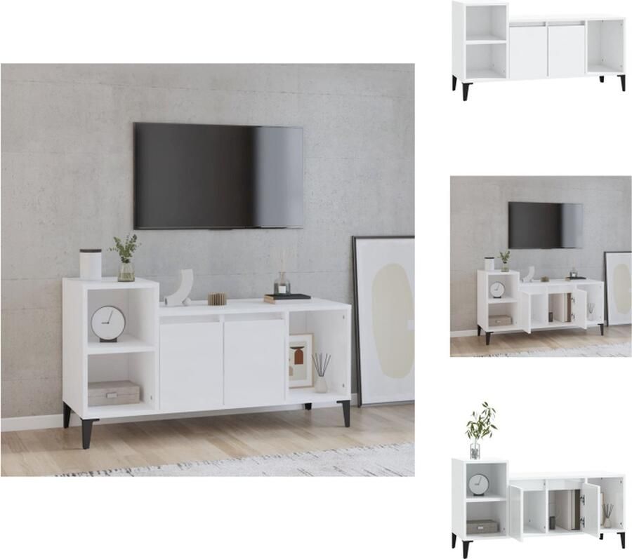 VidaXL Tv-kast Tv-kasten Tv-meubel Met LED-verlichting Tv-meubel 100x35x55 cm bewerkt hout hoogglans wit