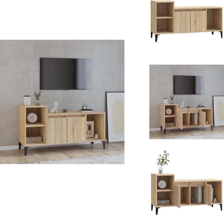 VidaXL Tv-kast Tv-kasten Tv-meubel Met LED-verlichting Tv-meubel 100x35x55 cm bewerkt hout sonoma eikenkleurig - Foto 1