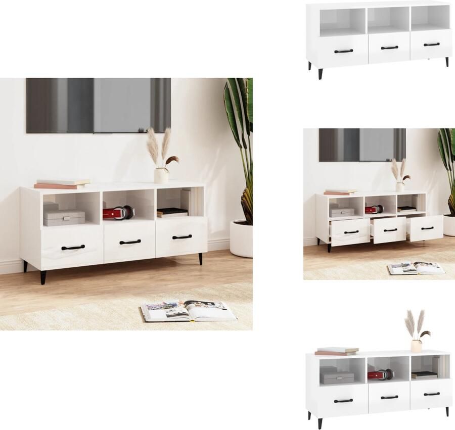 VidaXL Tv-kast Tv-kasten Tv-meubel Met LED-verlichting Tv-meubel 102x35x50 cm bewerkt hout hoogglans wit