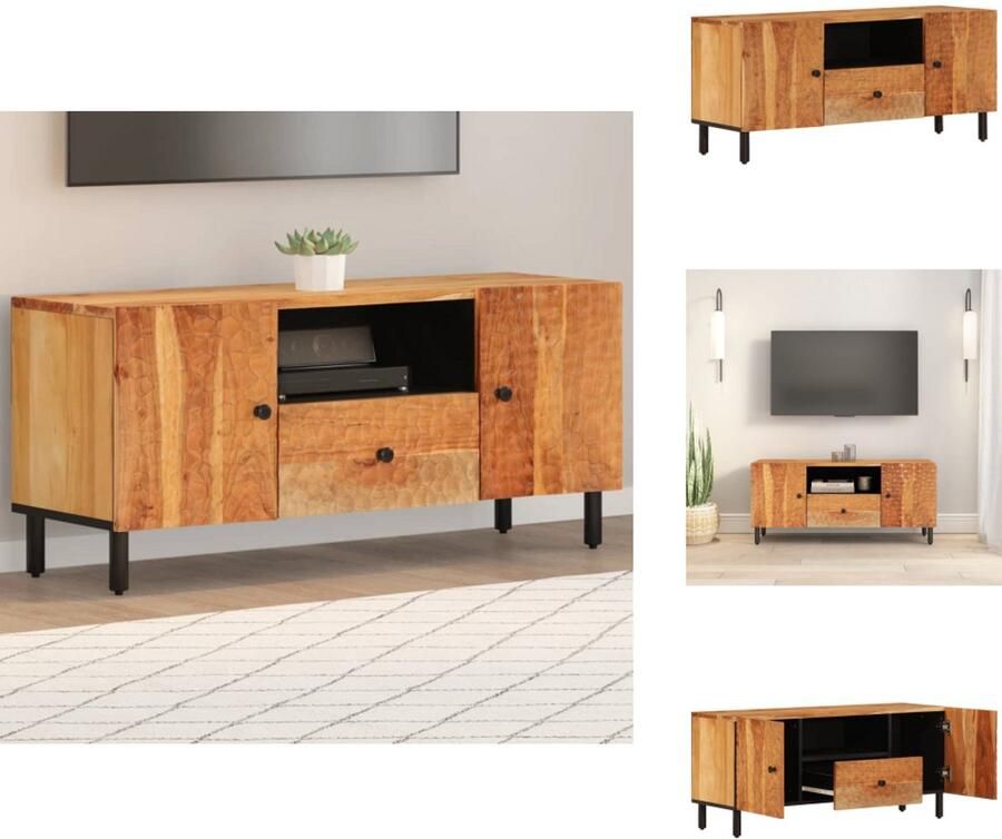 The Living Store Tv-meubel 105x33x46 cm massief acaciahout Tv-meubel Salontafel Houten Kast Acacia Hout Vintage Tv-stand - Foto 3