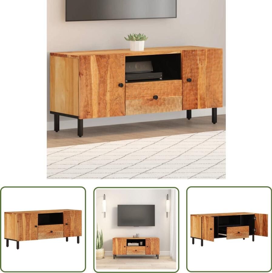 The Living Store Tv-meubel 105x33x46 cm massief acaciahout Tv-meubel Salontafel Houten Kast Acacia Hout Vintage Tv-stand - Foto 2