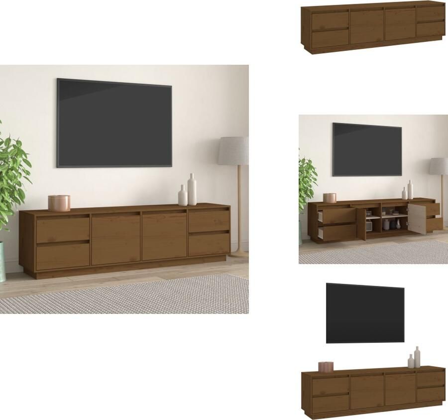 VidaXL Tv-kast Tv-kasten Tv-meubel Met LED-verlichting Tv-meubel 176x37x47 5 cm massief grenenhout honingbruin