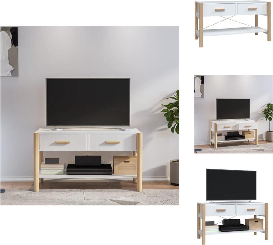 VidaXL Televisiemeubel Klassiek Design Duurzaam Hout Stabiele Poot Veel Opbergruimte Stevig Blad Wit 82 x 38 x 45 cm Kast