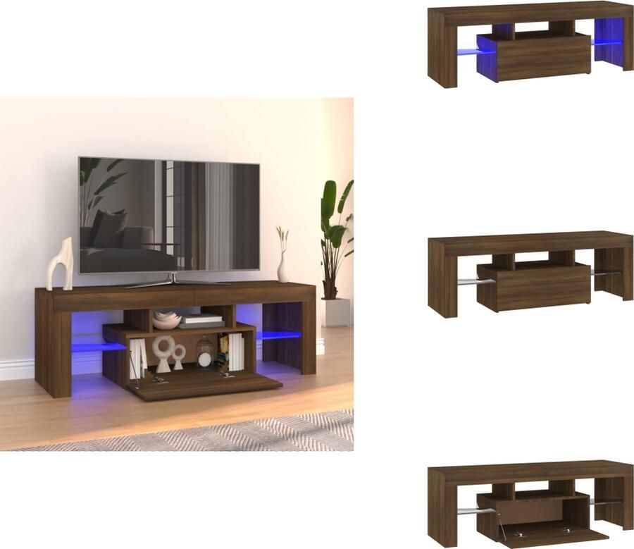 VidaXL TV-meubel LED-verlichting Moderne stijl Kleurrijke LED Opbergruimte USB-aansluiting Bruineiken 120 x 35 x 40 cm RGB Kast