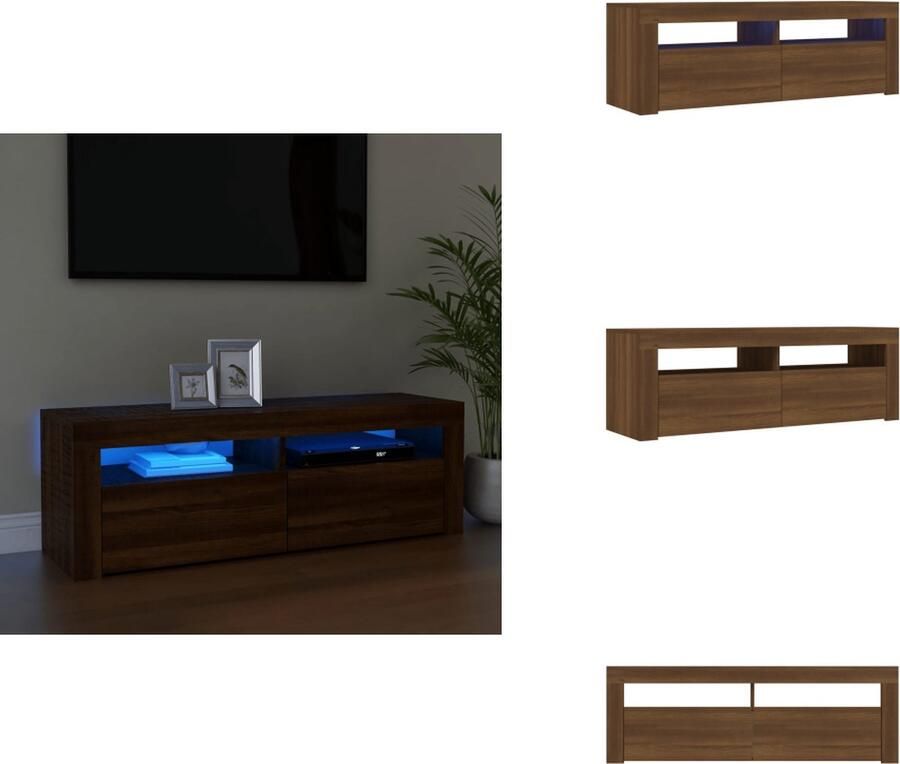 VidaXL TV-meubel LED-verlichting Moderne stijl Kleurrijke LED Opbergruimte USB-aansluiting Bruineiken 120 x 35 x 40 cm RGB Kast - Foto 2