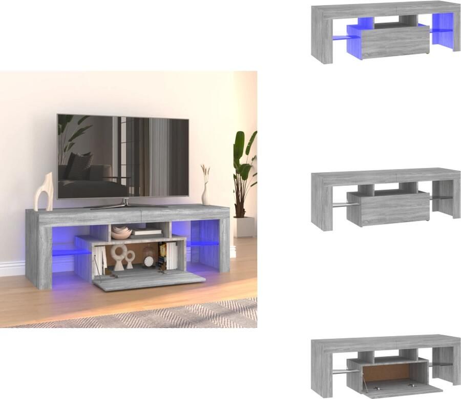 VidaXL TV-meubel LED-verlichting Moderne stijl Voldoende opbergruimte Grijs sonoma eiken Materiaal- bewerkt hout Afmetingen- 120 x 35 x 40 cm Met RGB LED-verlichting USB-aansluiting Kast