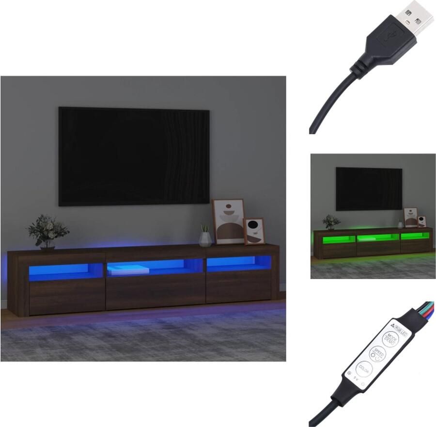VidaXL Tv-kast Tv-kasten Tv-meubel Met LED-verlichting Tv-meubel met LED-verlichting 195x35x40 cm bruineikenkleurig - Foto 2