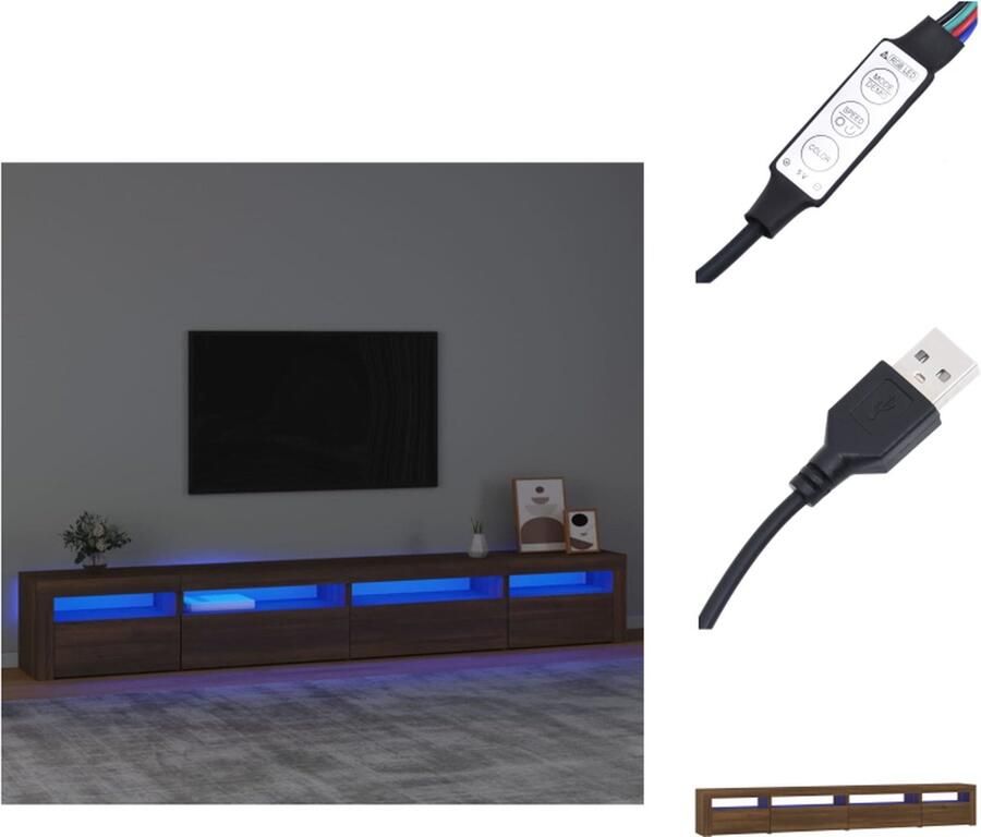 VidaXL Tv-kast Tv-kasten Tv-meubel Met LED-verlichting Tv-meubel met LED-verlichting 270x35x40 cm bruineikenkleurig - Foto 2