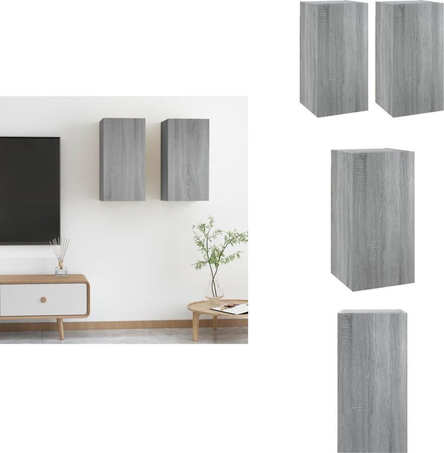 VidaXL Tv-kast Tv-kasten Tv-meubel Met LED-verlichting Tv-meubelen 2 st 30 5x30x60 cm bewerkt hout grijs sonoma eiken