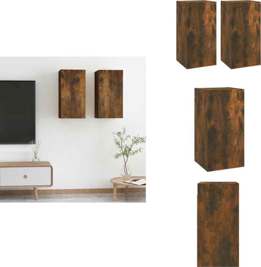 VidaXL Tv-kast Tv-kasten Tv-meubel Met LED-verlichting Tv-meubelen 2 st 30 5x30x60 cm bewerkt hout gerookt eikenkleur